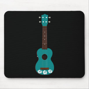 teal ukulele hibiscus design mouse pad