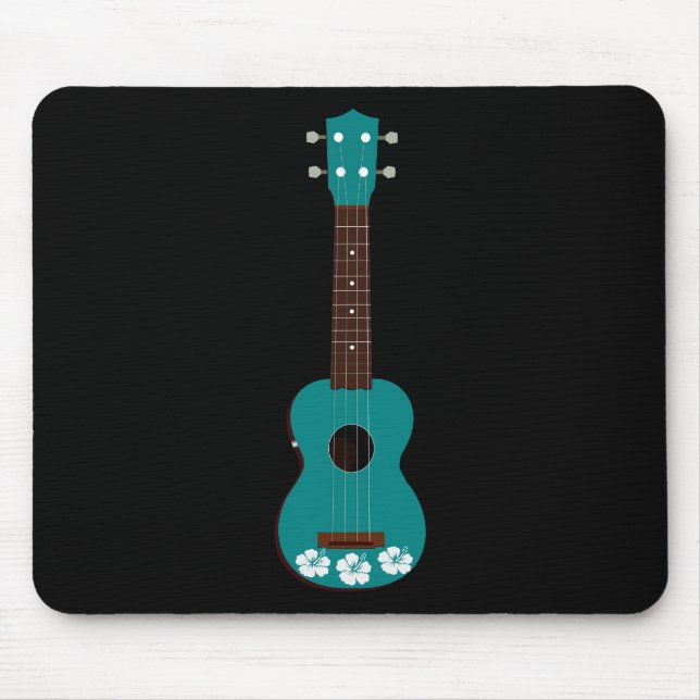 teal ukulele hibiscus design mouse pad (Front)