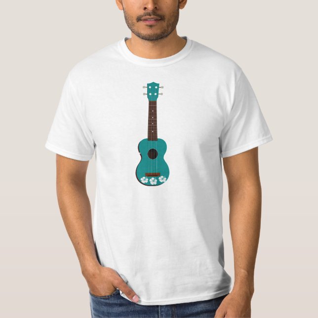 teal ukulele hibiscus design T-Shirt (Front)