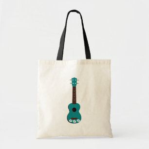 teal ukulele hibiscus design tote bag