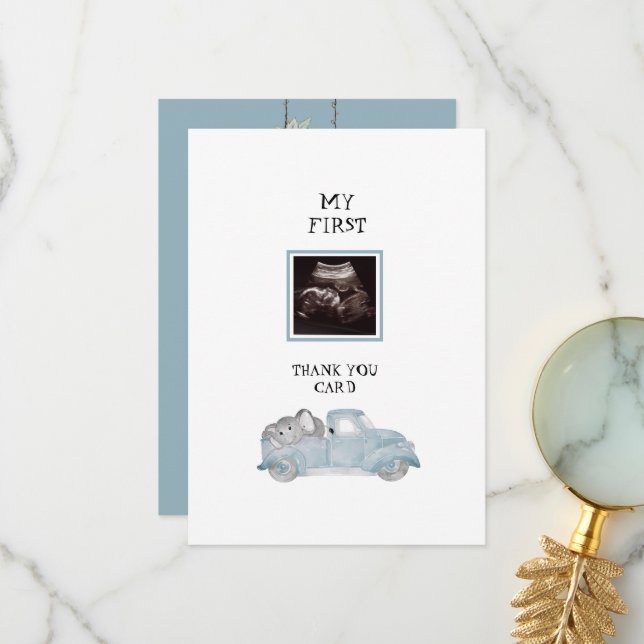 Teal Ultrasound Truck Funny Baby Thank You (Front/Back In Situ)