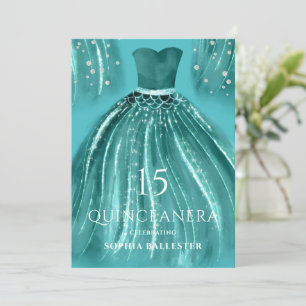 Teal Under the Sea Mermaid Dress Quinceanera Invitation