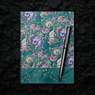 Teal Underwater Luxe   Gorgeous Pastel Seashells Notebook