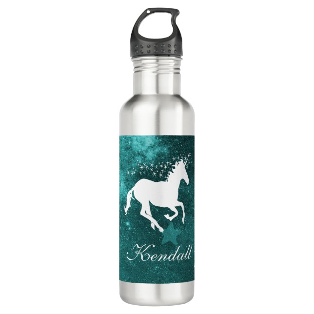 Teal Unicorn Personalised 710 Ml Water Bottle (Front)