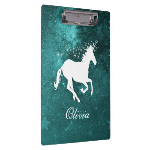 Teal Unicorn Personalised Clipboard