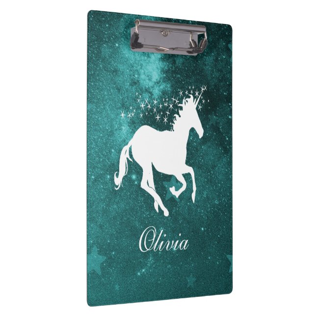 Teal Unicorn Personalised Clipboard (Right)