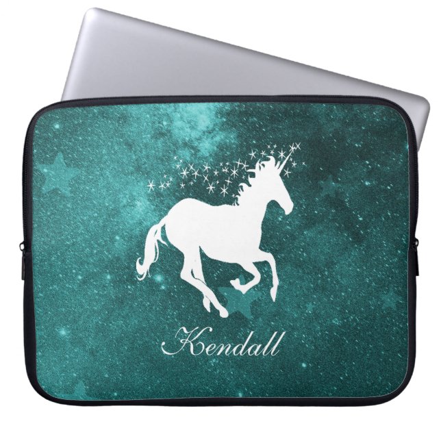 Teal Unicorn Personalised Laptop Sleeve (Front)