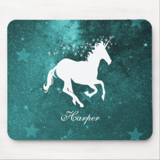 Teal Unicorn Personalised Mouse Pad