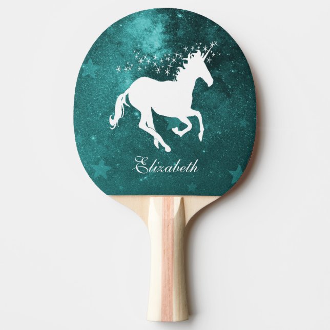 Teal Unicorn Personalised Ping Pong Paddle (Front)