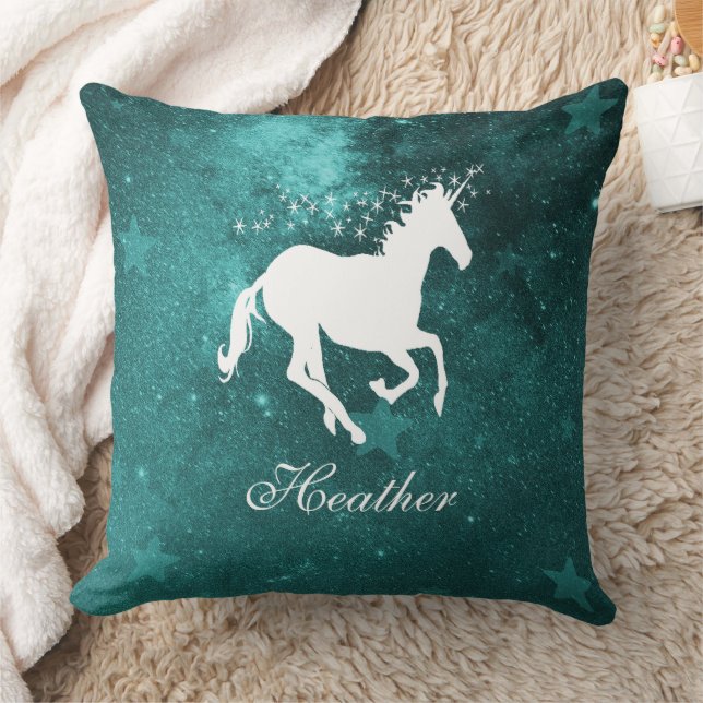 Teal Unicorn Personalised Throw Pillow (Blanket)
