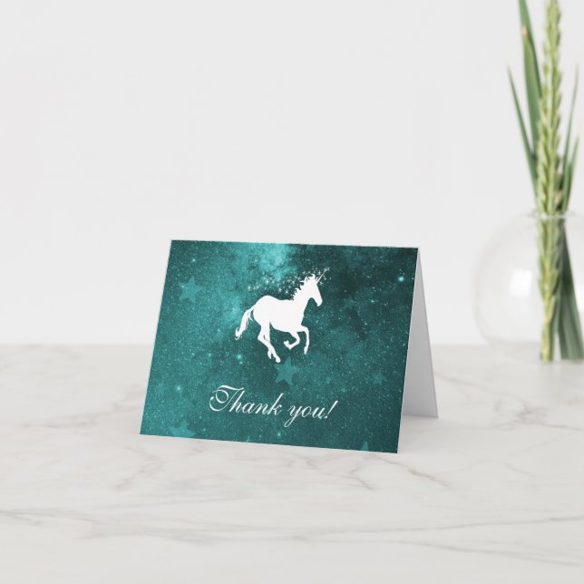 Teal Unicorn Wedding Thank You Cards (Front)