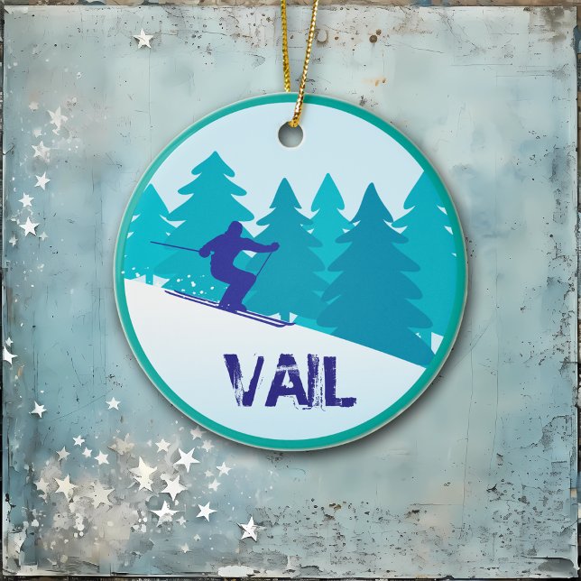 Teal Vail Ski Circle Personalised Ceramic Ornament (Creator Uploaded)