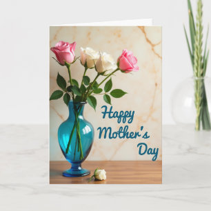 Teal Vase Floral Mothers Day Card
