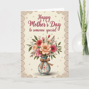 Teal Vase Mothers Day Bouquet Card