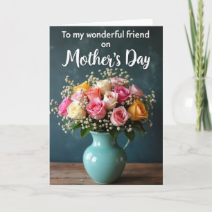 Teal Vase Rose Mothers Day Card