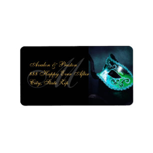 Teal Venetian Masquerade Mask Address Label