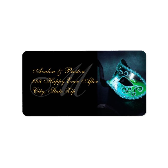 Teal Venetian Masquerade Mask Address Label (Front)
