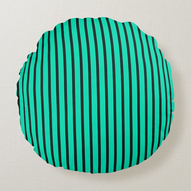 Teal Vertical stripes pattern Round Cushion (Front)
