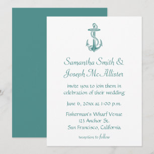 Teal Vintage Anchor Nautical Wedding Invitation