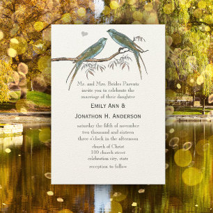 Teal Vintage Bird Wedding Invitations