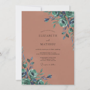 Teal Vintage Bloom Wedding Invitation