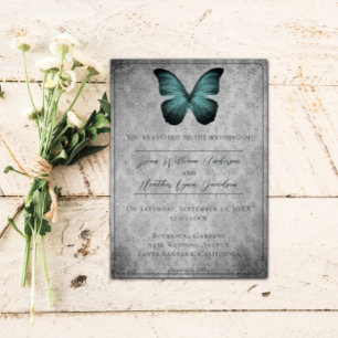 Teal Vintage Butterfly Damask Wedding Invitation