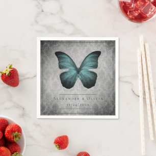 Teal Vintage Butterfly Damask Wedding Napkin
