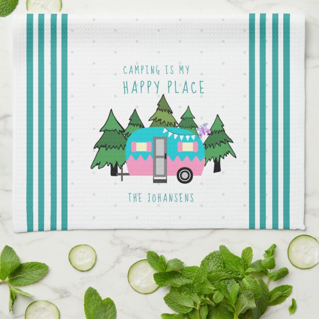 Teal Vintage Camping Tea Tea Towel (Folded)