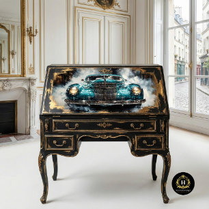 Teal Vintage Car Decoupage Tissue Paper
