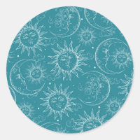 Teal Vintage Celestial Sun Moon Stars Party