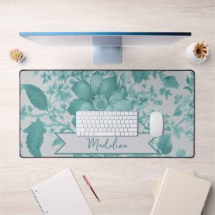 Teal Vintage Chinoiserie Floral Desk Mat