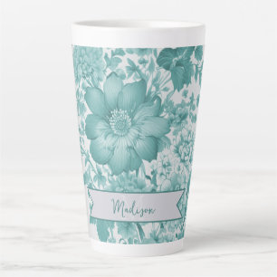 Teal Vintage Chinoiserie Floral Personalized Latte Mug