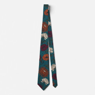 Teal Vintage Chrysanthemum Floral Tie
