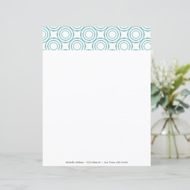 Teal Vintage Circle Pattern Personalise Paper (Standing Front)
