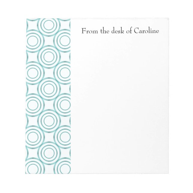 Teal Vintage Circle Pattern Personalised Notepad (Front)