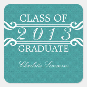 Teal Vintage Damask 2013 Graduation Stickers