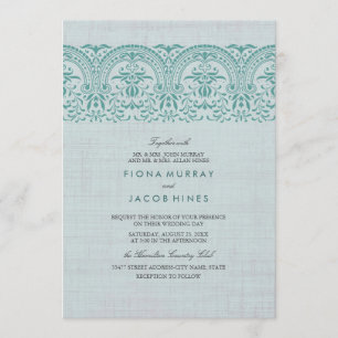 Teal Vintage Damask Wedding Invitation