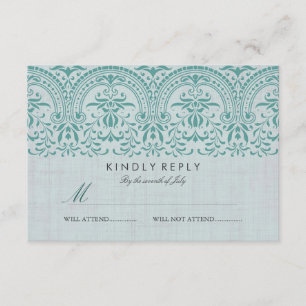 Teal Vintage Damask Wedding RSVP Card