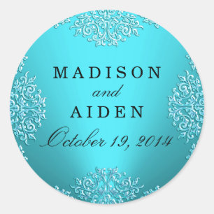 Teal Vintage Damask Wedding Sticker