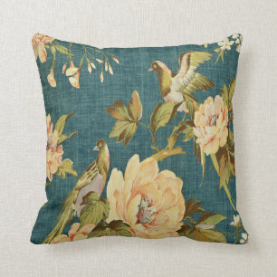 teal,vintage,floral,bird,victorian,wallpaper,patte cushion