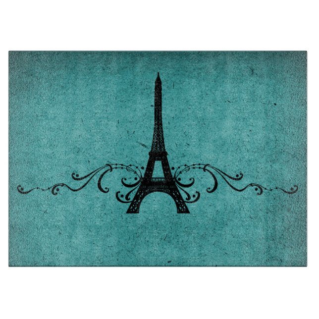 Teal Vintage French Flourish Cutting Board (Front)