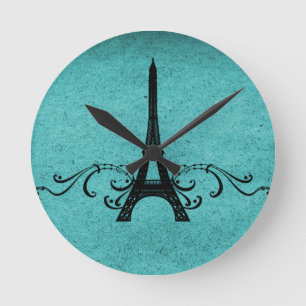 Teal Vintage French Flourish Round Clock