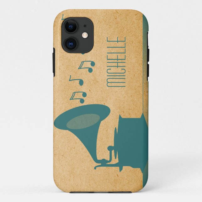 Teal Vintage Gramophone BT iPhone 5 Case (Back)