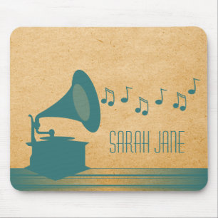 Teal Vintage Gramophone Mousepad