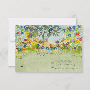 Teal Vintage Love Bird Flower Swirl Wedding RSVP