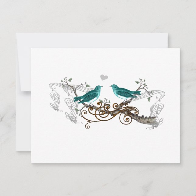 Teal Vintage Love Birds Wedding RSVP (Front)