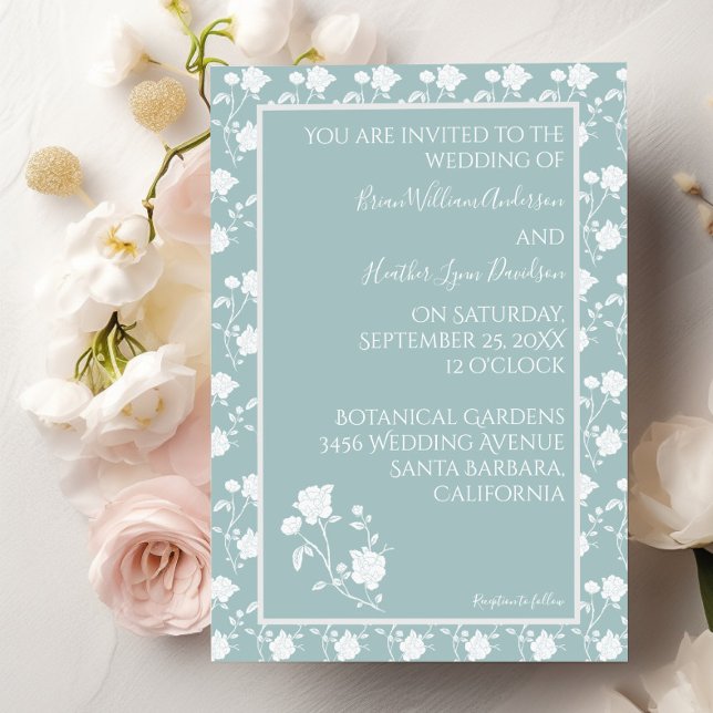 Teal Vintage Rose Wedding Invitation (Teal Rose Wedding Invitation)