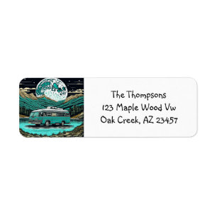 Teal Vintage RV Camper in the Mountains Retro Return Address Label