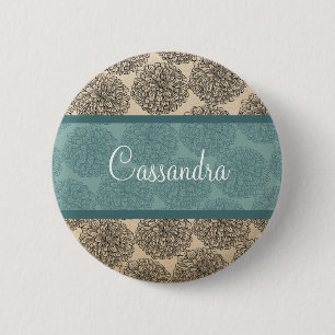 Teal Vintage Zinnia Button