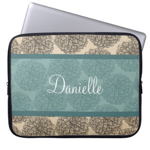 Teal Vintage Zinnia Laptop Sleeve